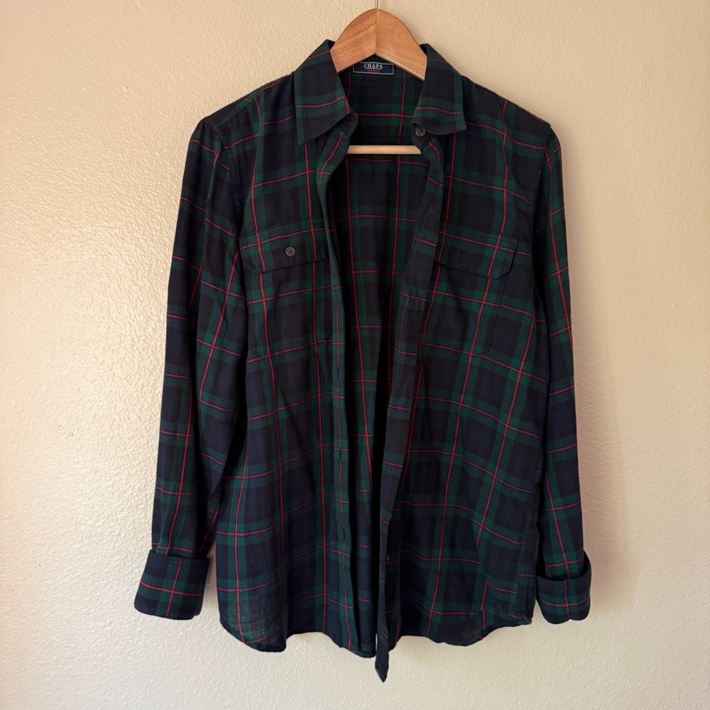 Chaps Green and Blue Plaid Shirt
